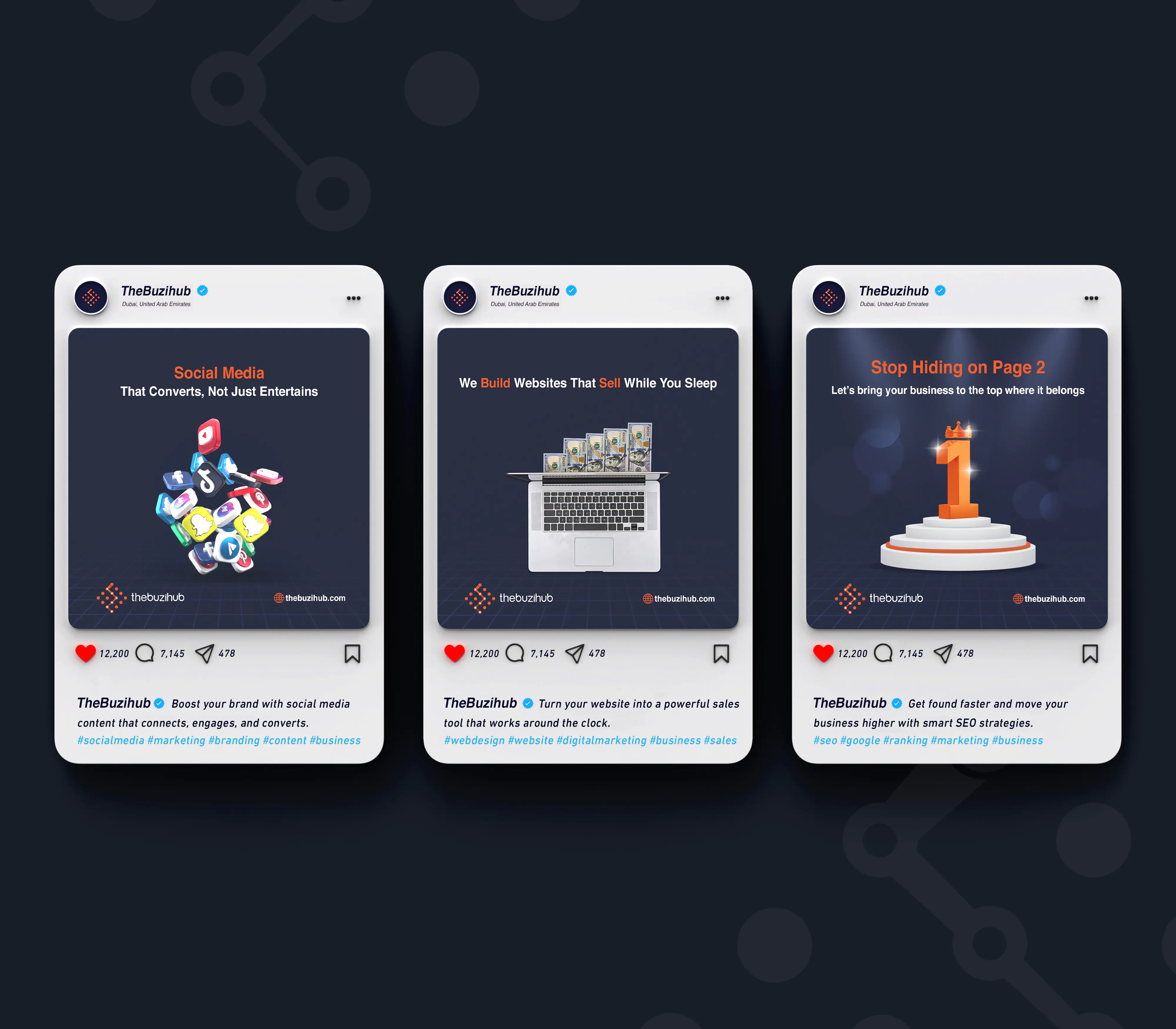 Social media posts shown on mobile screens