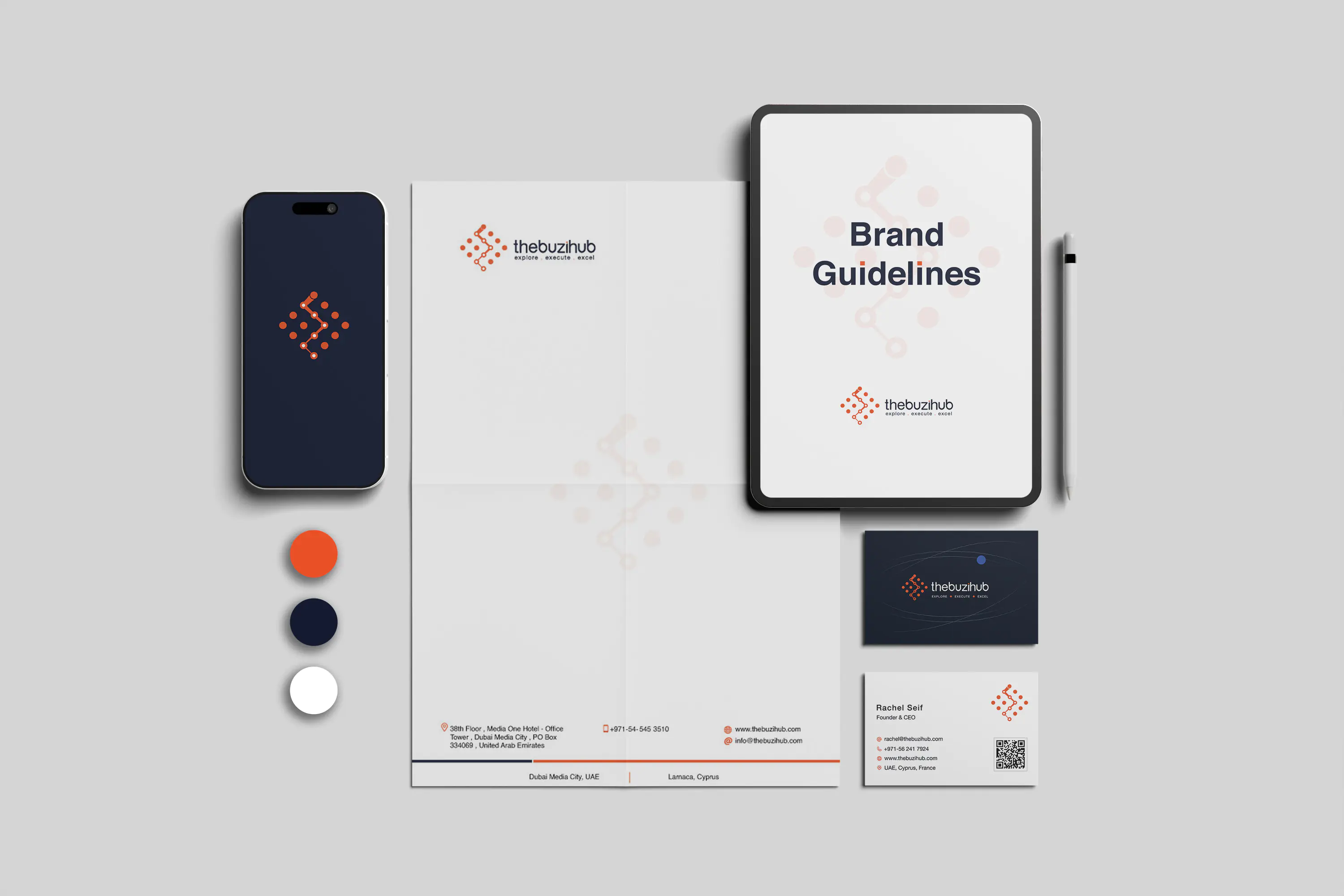 Brand guidelines, stationery and app mockups