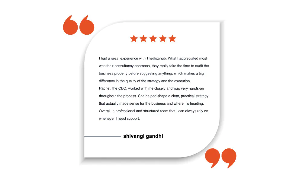 Client testimonial with a five-star rating